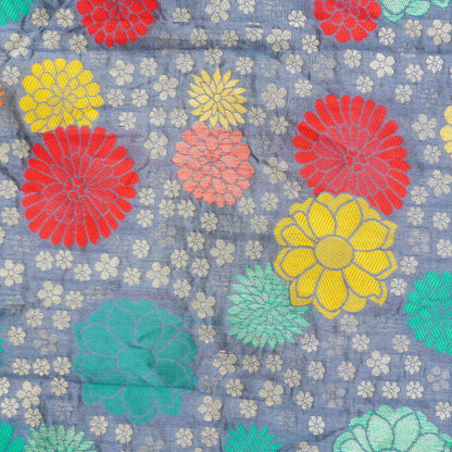 Grey Banarasi Semi Silk Fabric - Khinkhwab