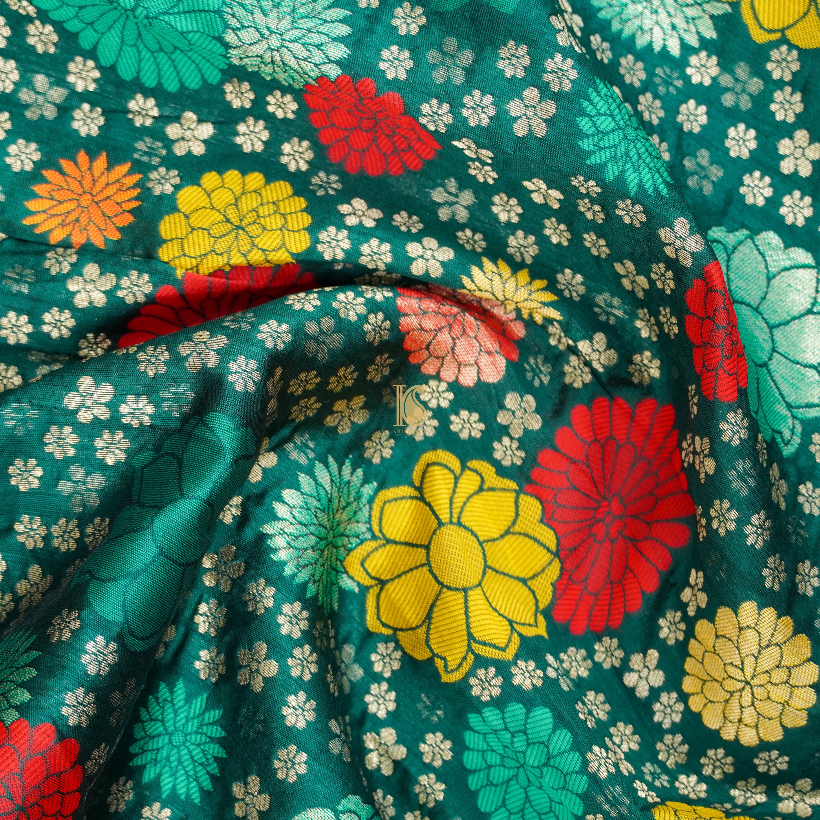 Green Banarasi Semi Silk Fabric - Khinkhwab