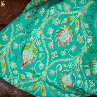 Green Pure Georgette Handloom Banarasi Fabric - Khinkhwab