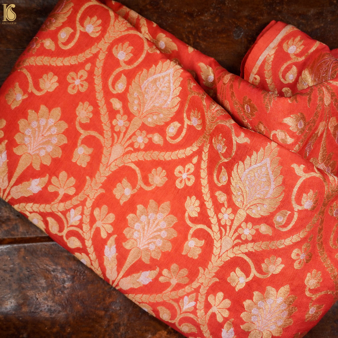 Orange Pure Georgette Handloom Banarasi Fabric - Khinkhwab