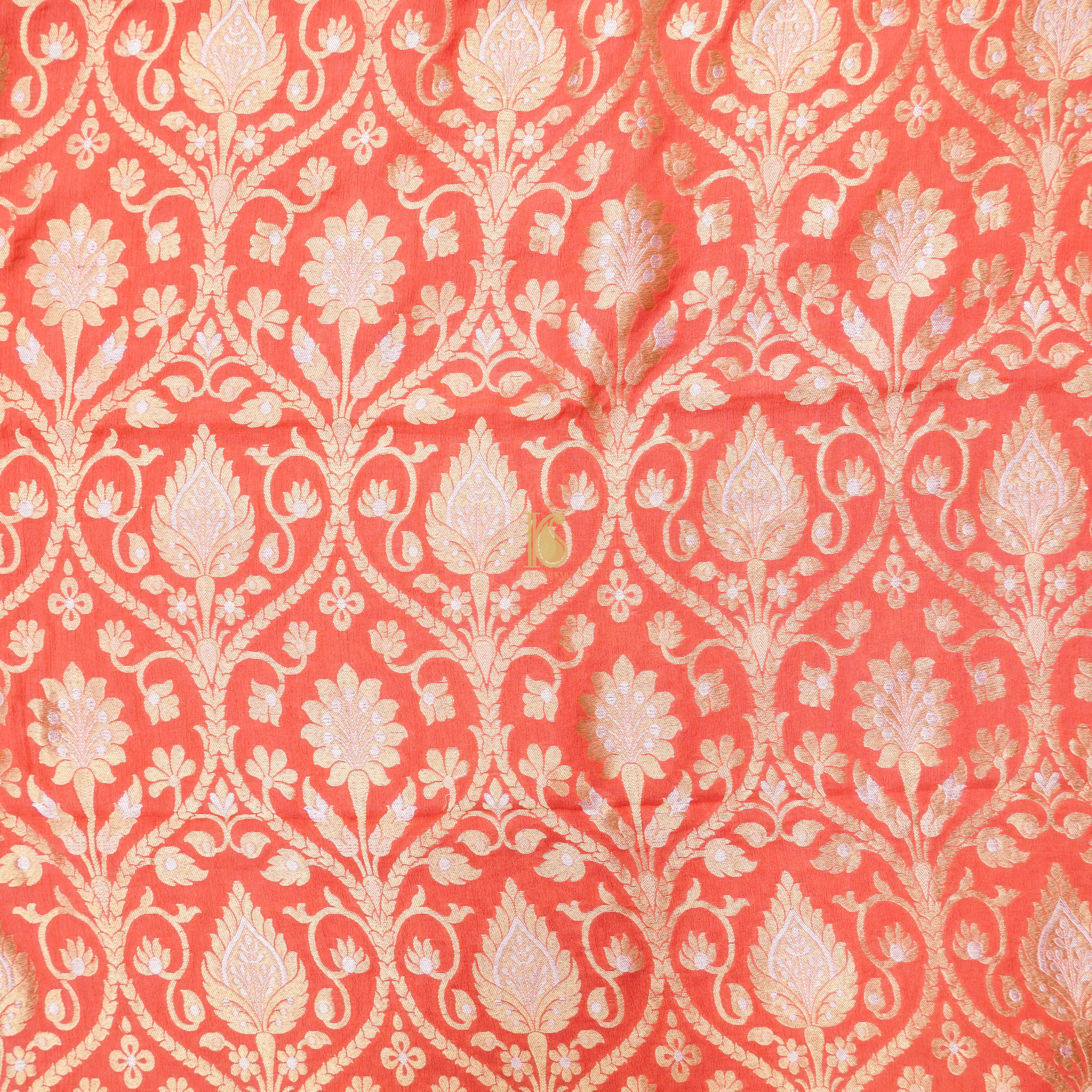 Orange Pure Georgette Handloom Banarasi Fabric - Khinkhwab