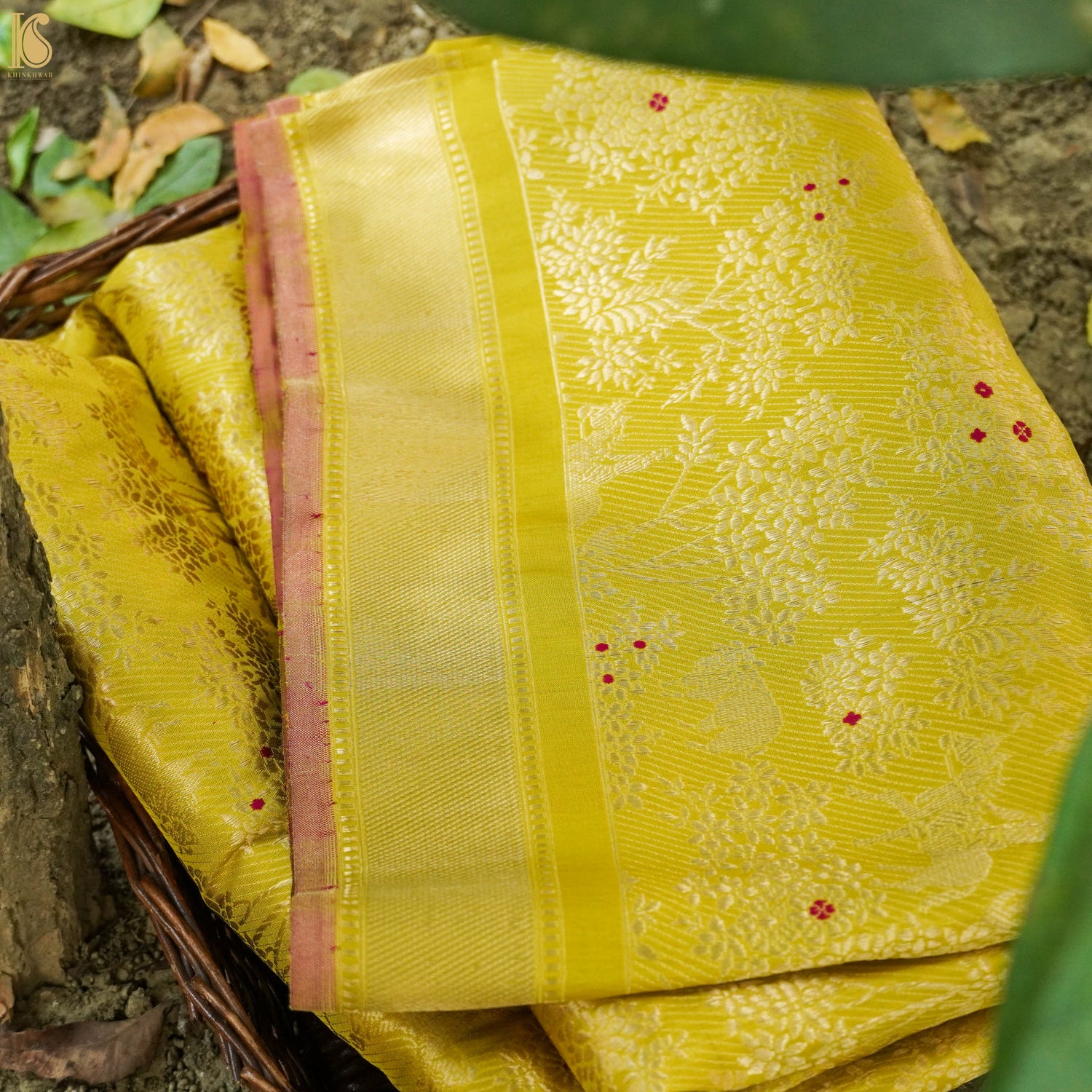 Handloom Banarasi Katan Silk Yellow Shikargah Saree - Khinkhwab