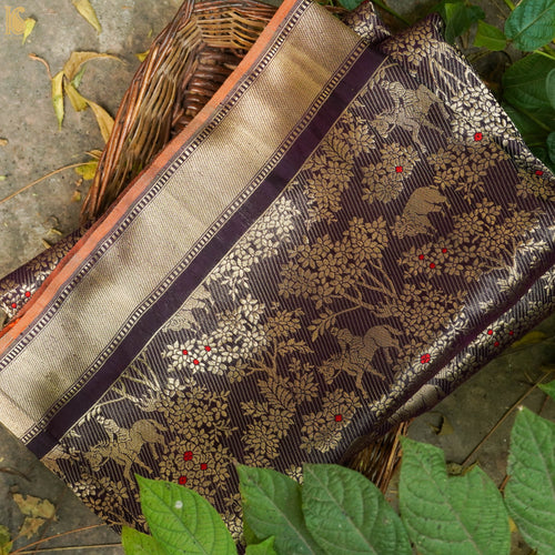 Handloom Banarasi Katan Silk Purple Shikargah Saree - Khinkhwab