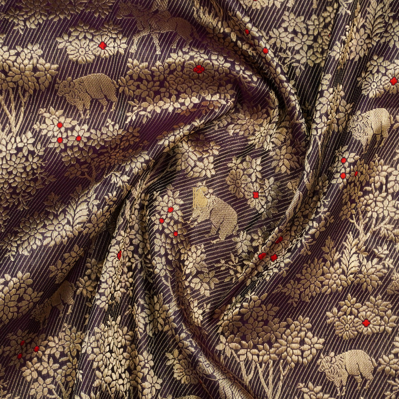 Handloom Banarasi Katan Silk Purple Shikargah Saree - Khinkhwab