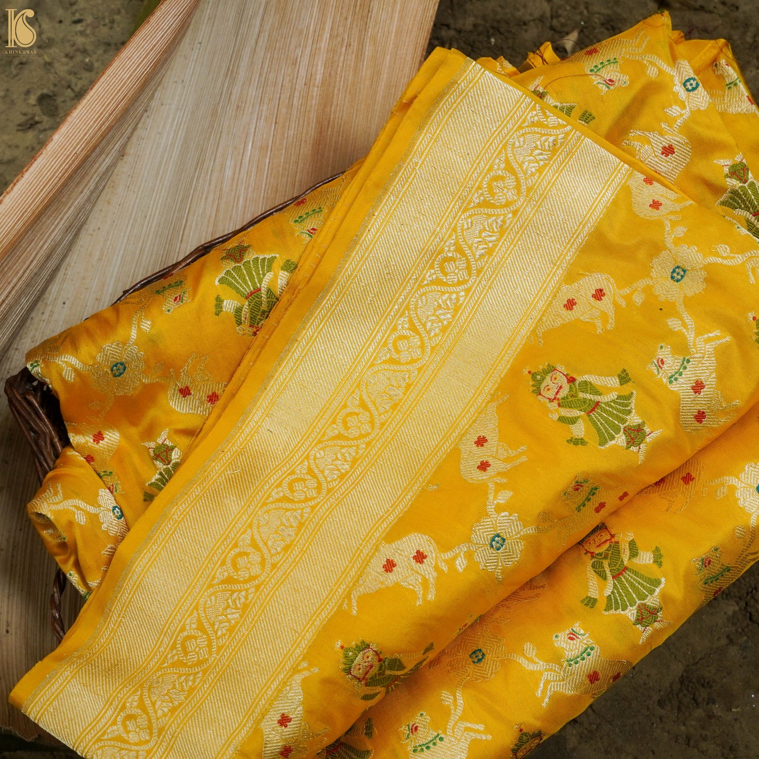 Yellow Handloom Banarasi Katan Silk Nandi Jaal Saree - Preorder - Khinkhwab