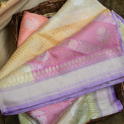 Handwoven Pure Katan Silk Banarasi Kadwa Pastel Rangkat Saree - Khinkhwab