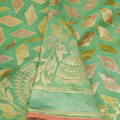 Green Pure Moonga Silk Handloom Banarasi Dupatta - Khinkhwab
