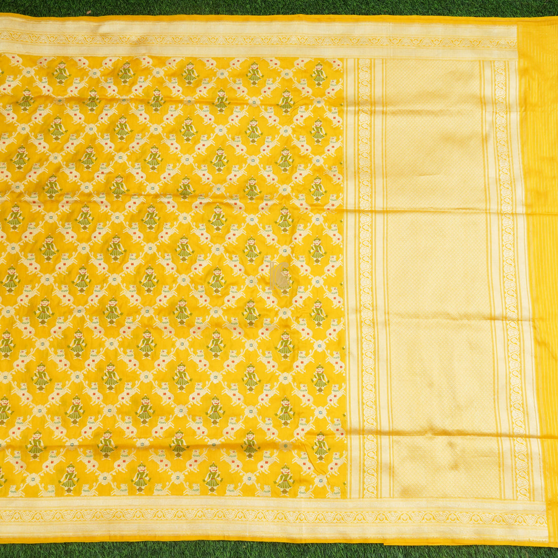 Yellow Handloom Banarasi Katan Silk Nandi Jaal Saree - Preorder - Khinkhwab