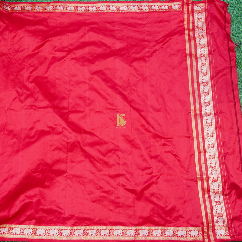 Amaranth Red Pure Katan Silk Handwoven Banarasi Men's Dhoti & Dupatta - Khinkhwab