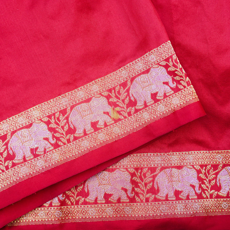 Amaranth Red Pure Katan Silk Handwoven Banarasi Men's Dhoti & Dupatta - Khinkhwab