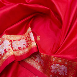 Amaranth Red Pure Katan Silk Handwoven Banarasi Men's Dhoti & Dupatta - Khinkhwab