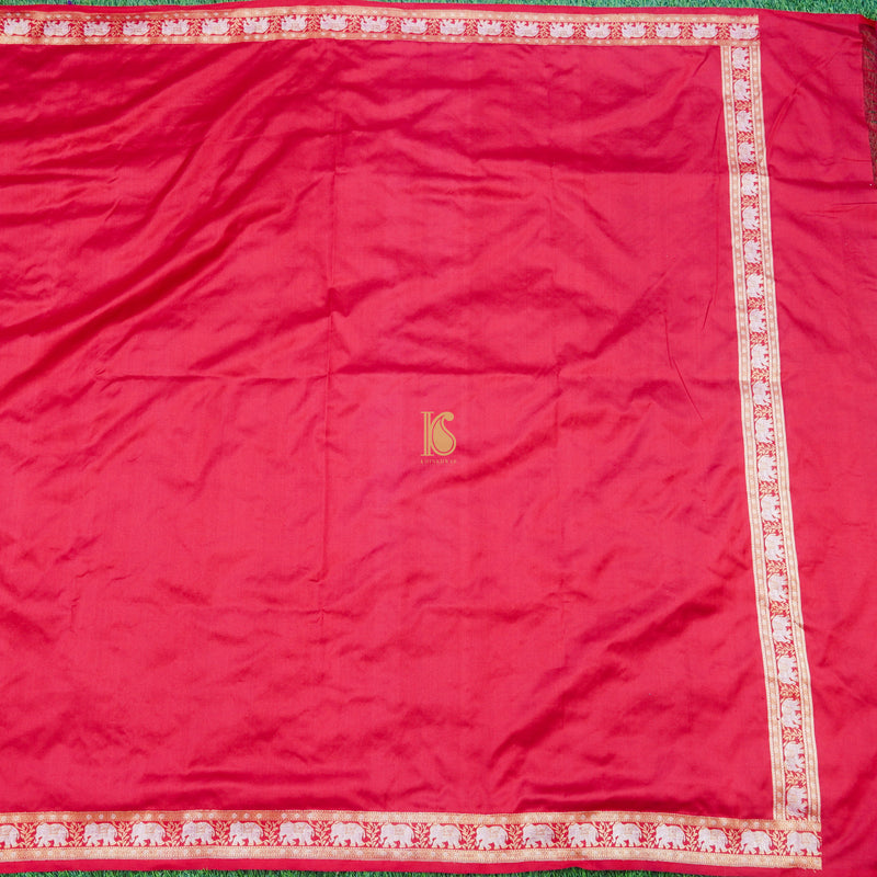 Amaranth Red Pure Katan Silk Handwoven Banarasi Men's Dhoti & Dupatta - Khinkhwab