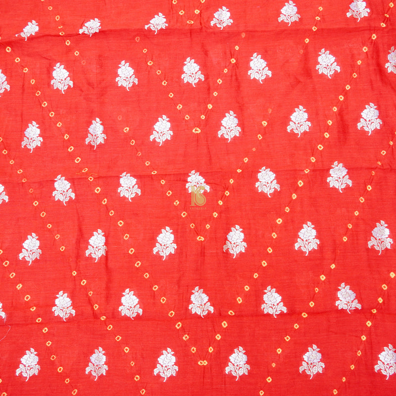 Red Orange Pure Cotton Silk Banarasi Bandhani Fabric - Khinkhwab