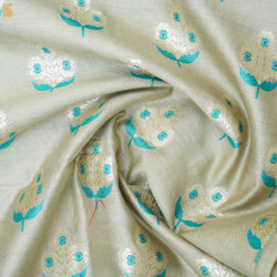 Mist Grey Pure Cotton Silk Banarasi Fabric - Khinkhwab