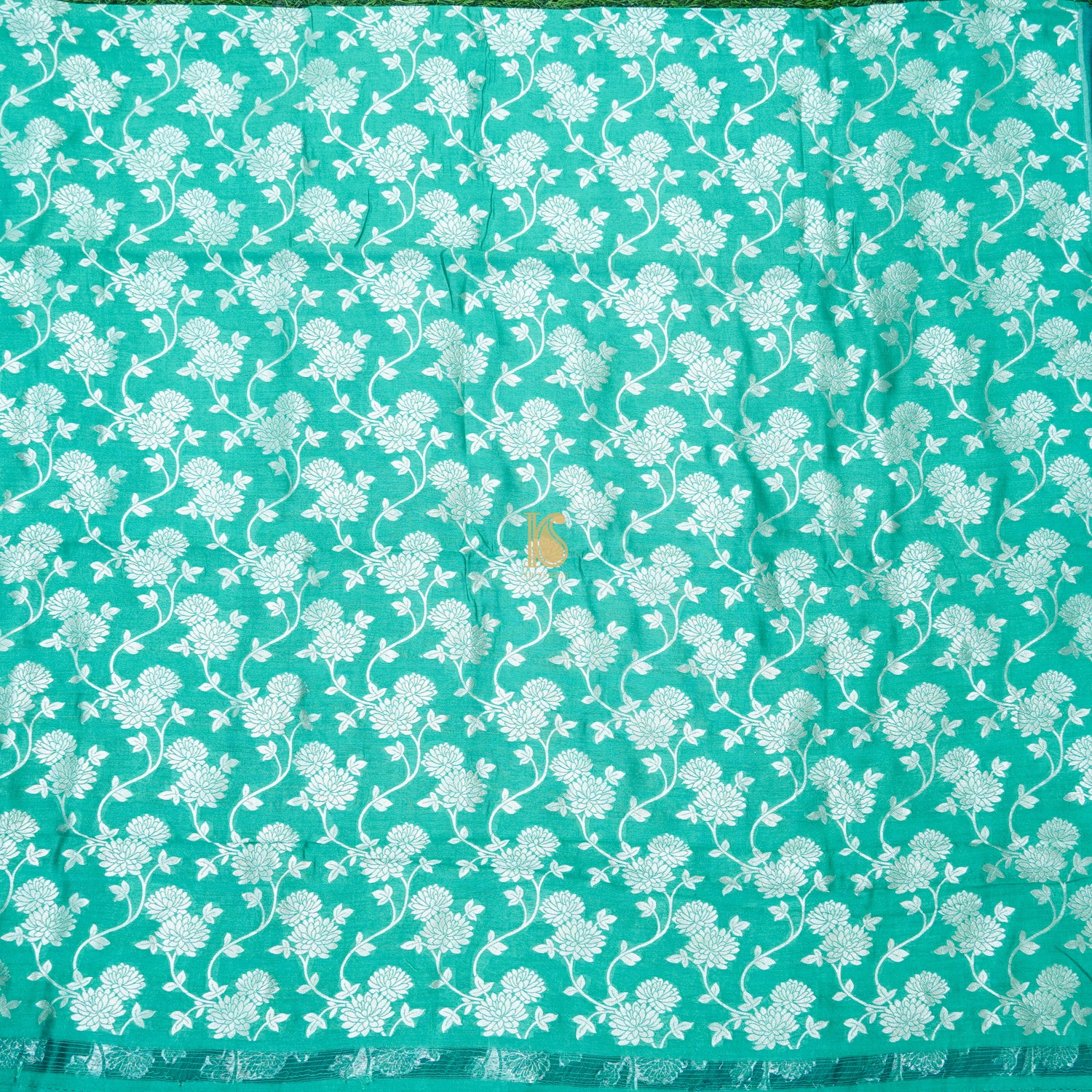 Sea Green Pure Cotton Silk Banarasi Fabric - Khinkhwab