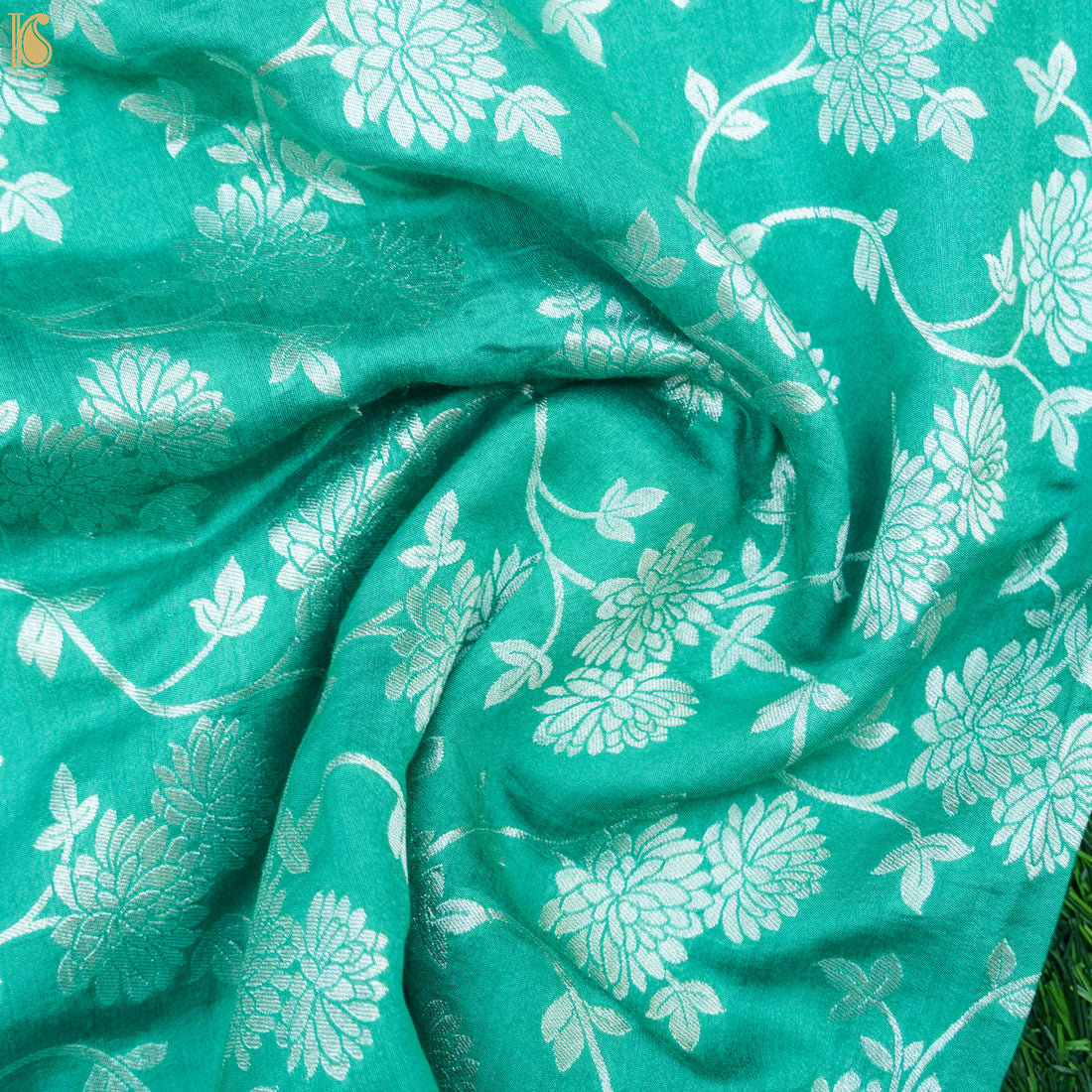 Sea Green Pure Cotton Silk Banarasi Fabric - Khinkhwab
