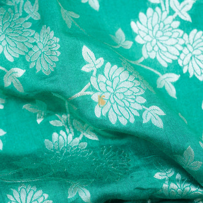 Sea Green Pure Cotton Silk Banarasi Fabric - Khinkhwab