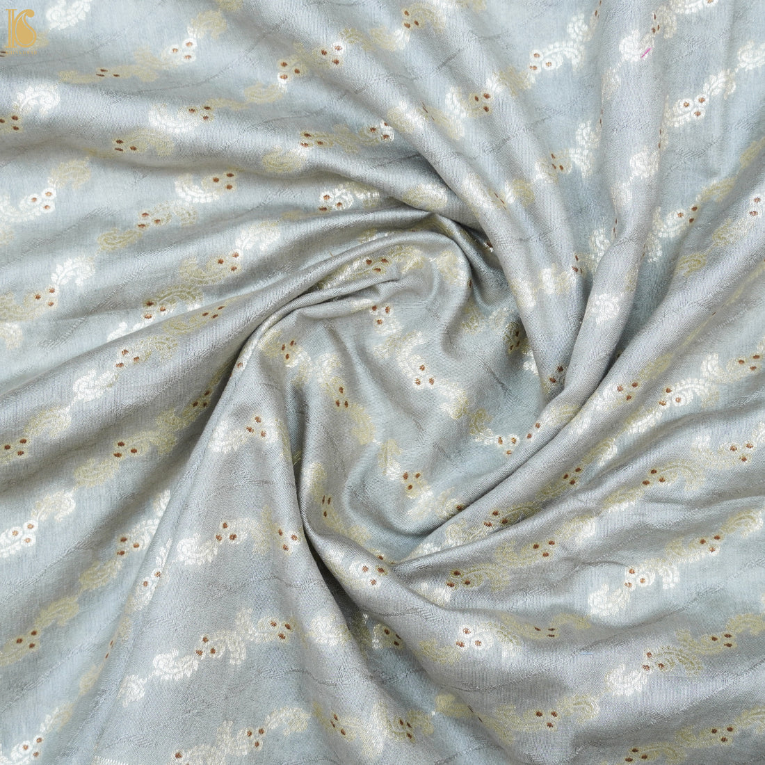 Jungle Mist Grey Pure Cotton Silk Banarasi Fabric - Khinkhwab