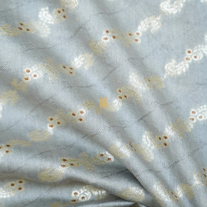 Jungle Mist Grey Pure Cotton Silk Banarasi Fabric - Khinkhwab