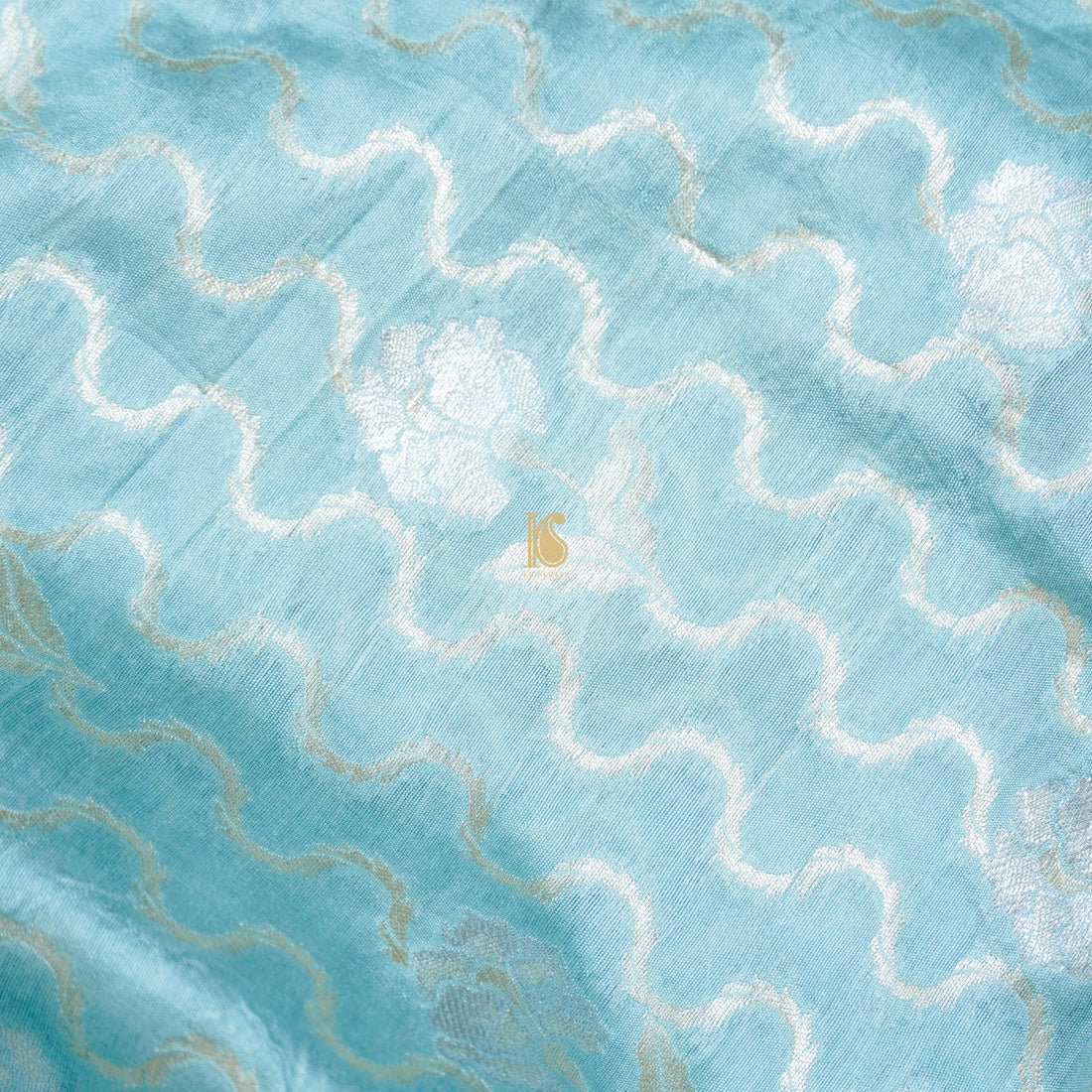 Light Blue Pure Cotton Silk Banarasi Fabric - Khinkhwab