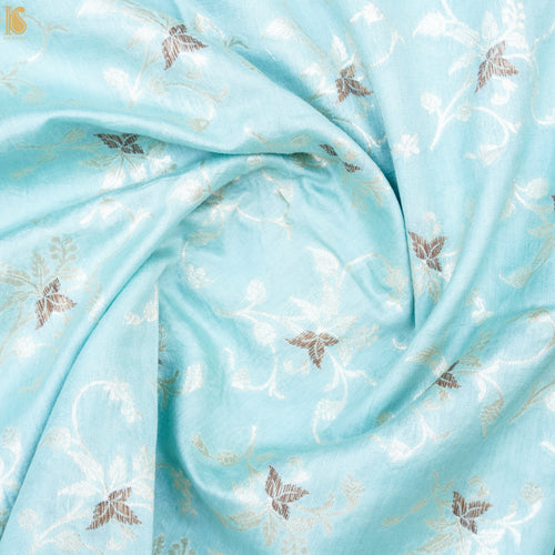 Blue Pure Cotton Silk Banarasi Fabric - Khinkhwab