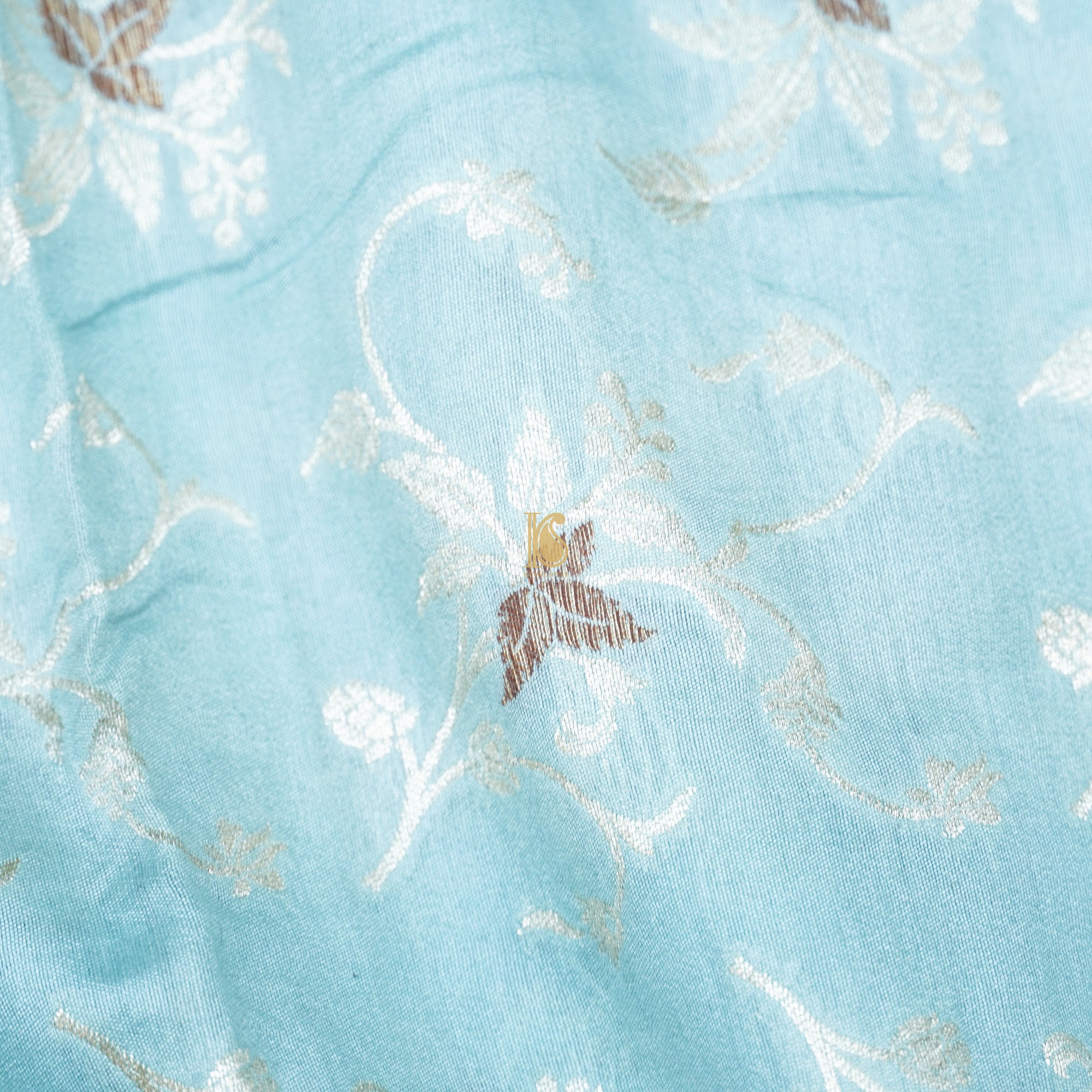 Blue Pure Cotton Silk Banarasi Fabric - Khinkhwab