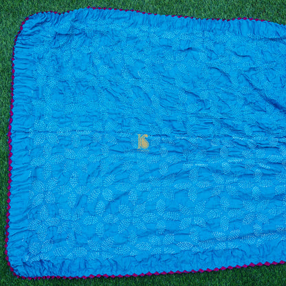 Pacific Blue Pure Gajji Silk Handwoven Bandhani Blouse Fabric - Khinkhwab