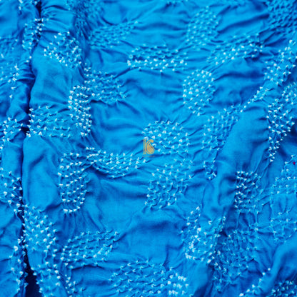 Pacific Blue Pure Gajji Silk Handwoven Bandhani Blouse Fabric - Khinkhwab