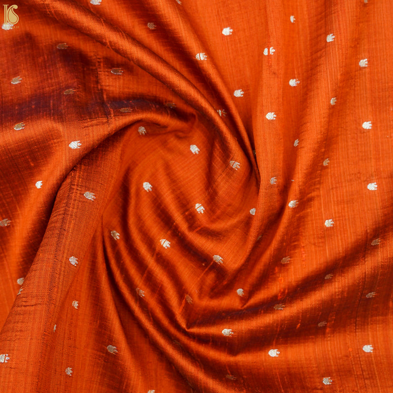 Trinidad Orange Pure Raw Silk Banarasi Fabric - Khinkhwab