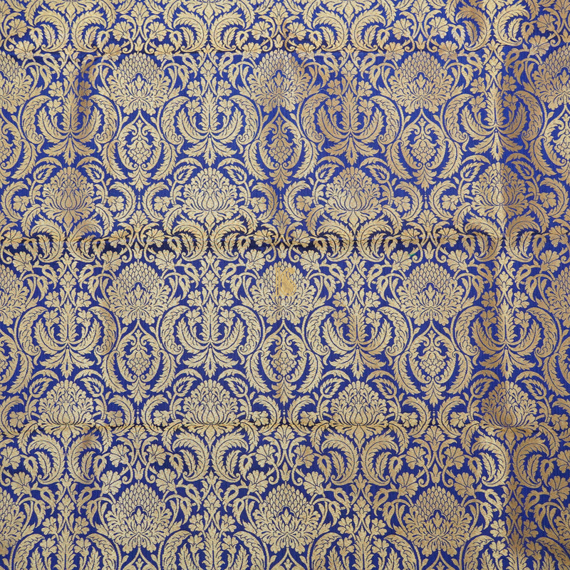 Blue Brocade Pure Katan Silk Banarasi Fabric - Khinkhwab