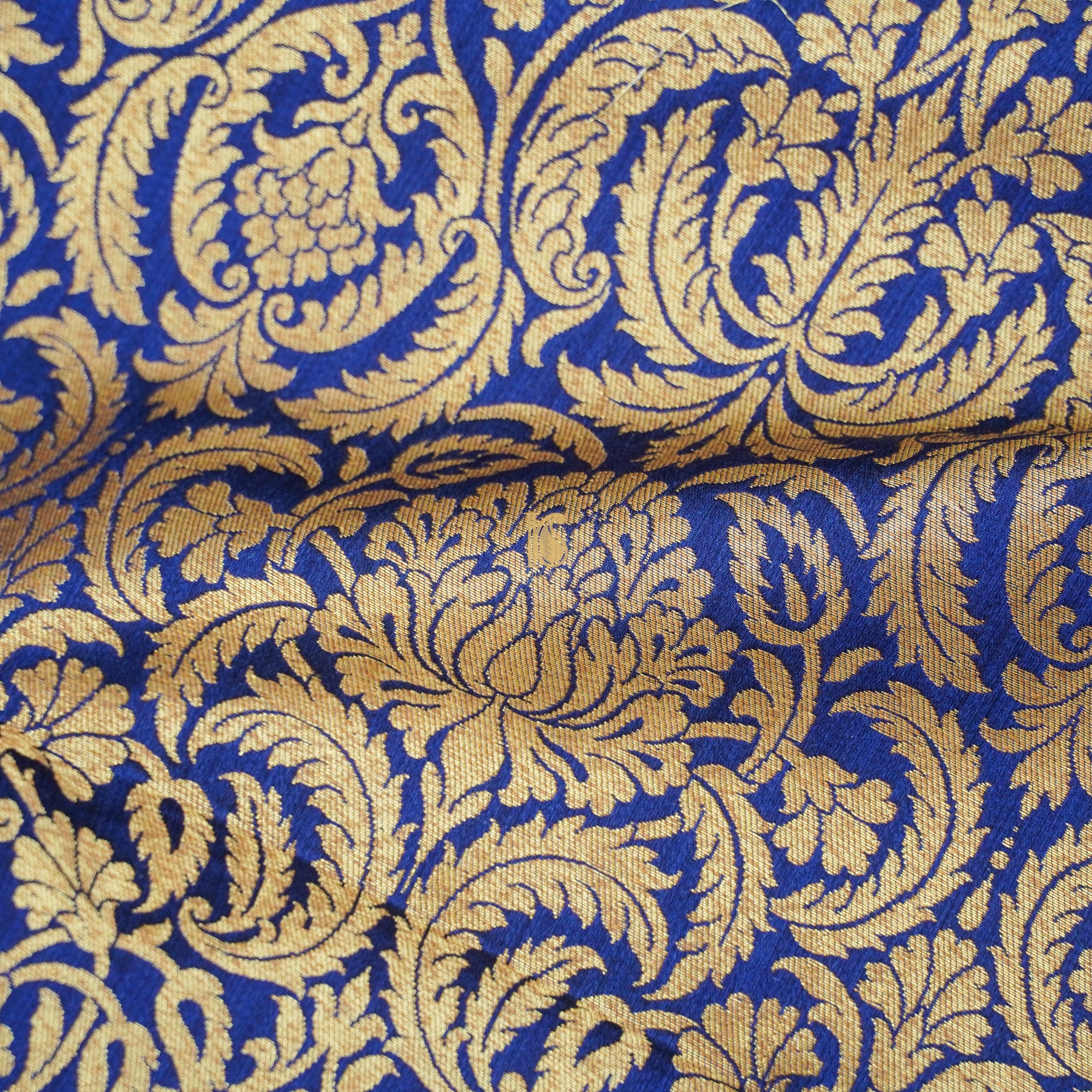 Blue Brocade Pure Katan Silk Banarasi Fabric - Khinkhwab