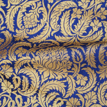 Blue Brocade Pure Katan Silk Banarasi Fabric - Khinkhwab
