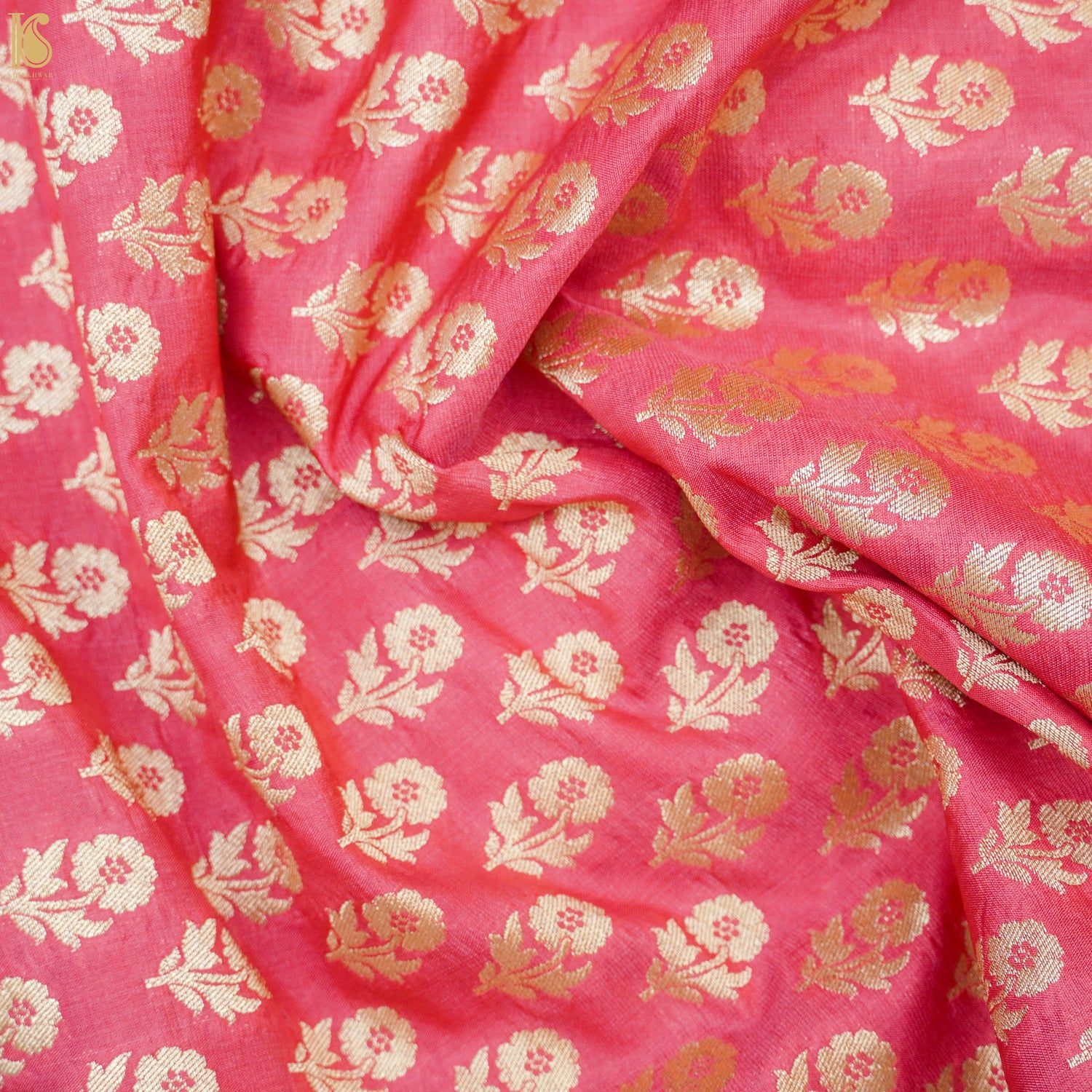 Cabaret Pink Brocade Pure Katan Silk Banarasi Fabric - Khinkhwab