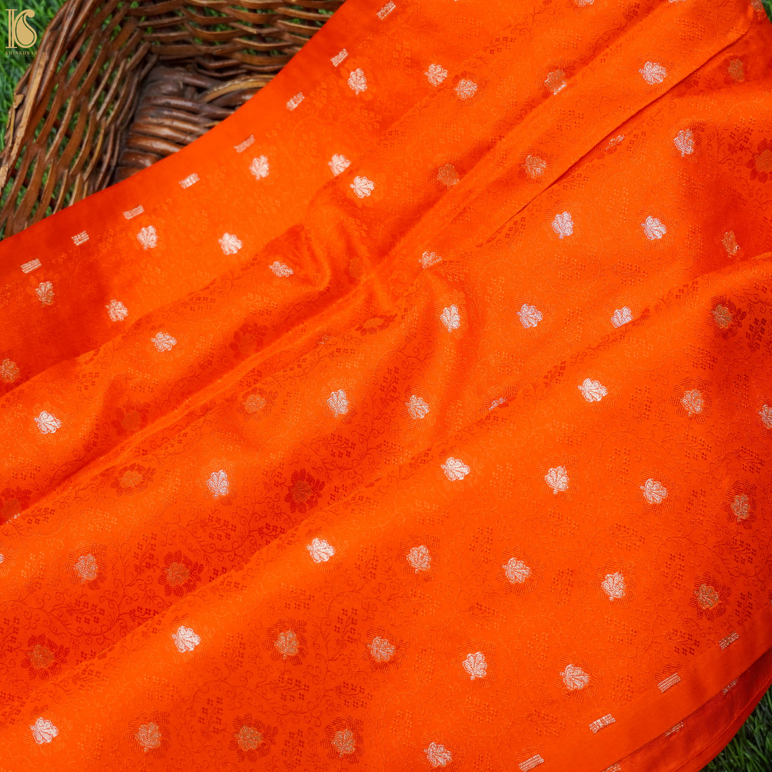 Orange Pure Banarasi Silk Handwoven Tanchui Kurta Fabric - Khinkhwab