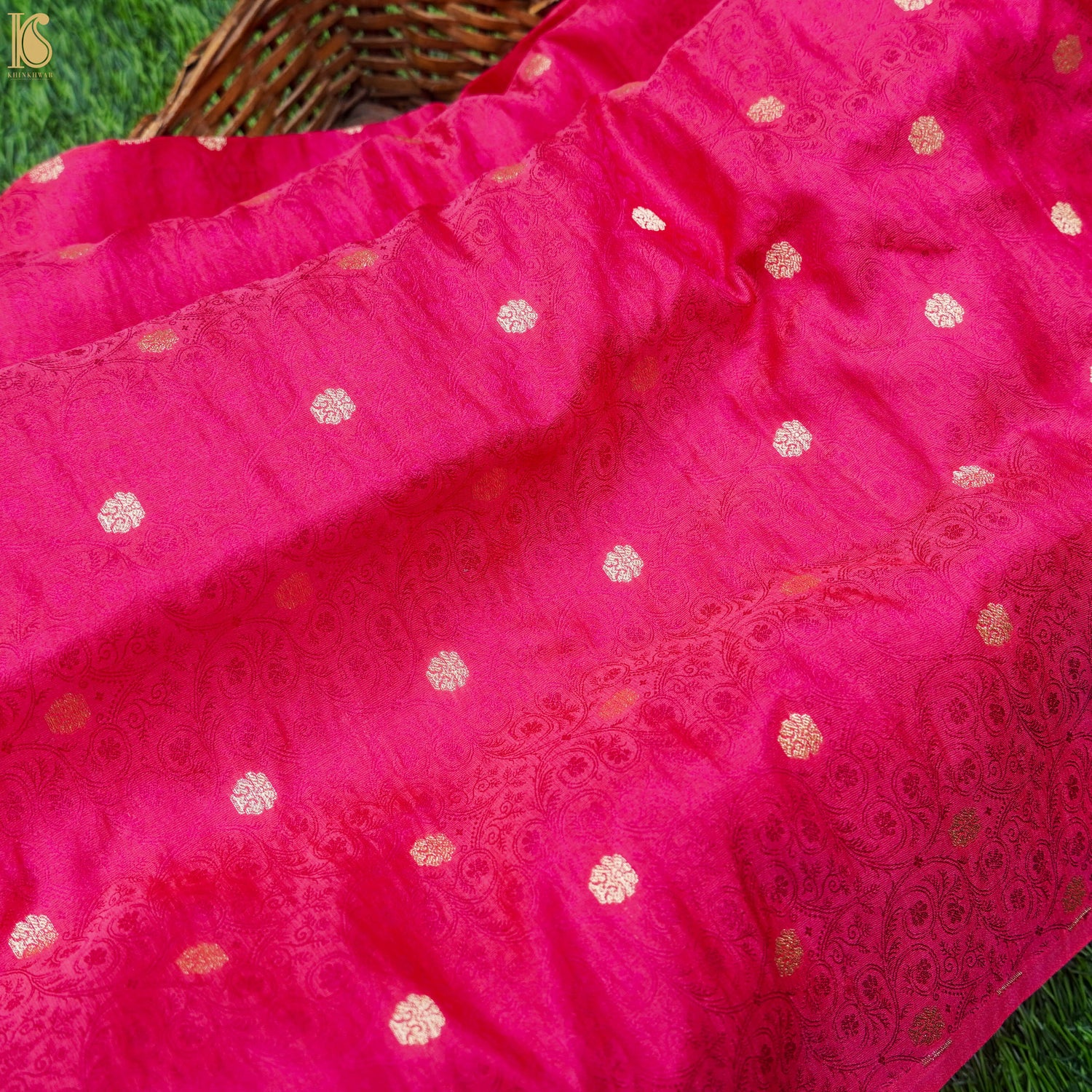 Hot Pink Pure Banarasi Silk Handwoven Tanchui Kurta Fabric - Khinkhwab