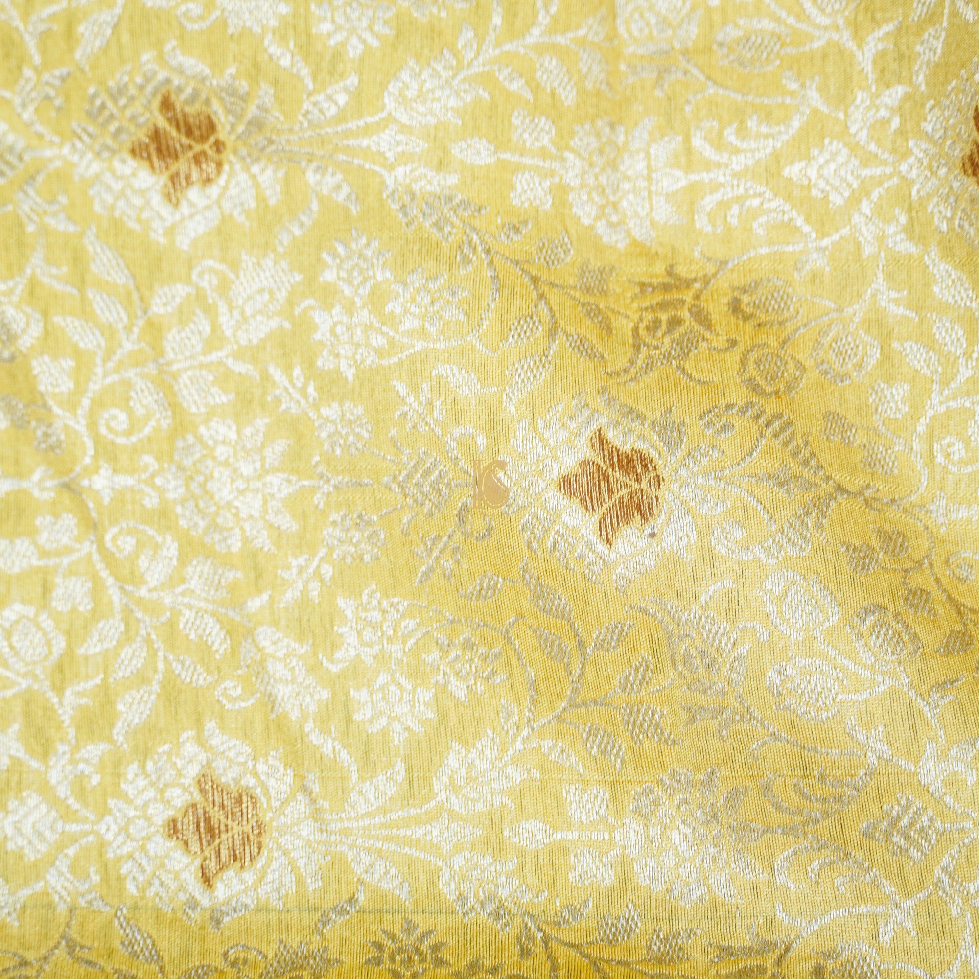 Sandwisp Yellow Pure Katan Silk Brocade Banarasi Fabric - Khinkhwab
