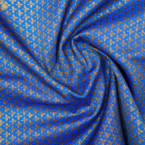 Cobalt Blue Pure Katan Silk Brocade Banarasi Fabric - Khinkhwab