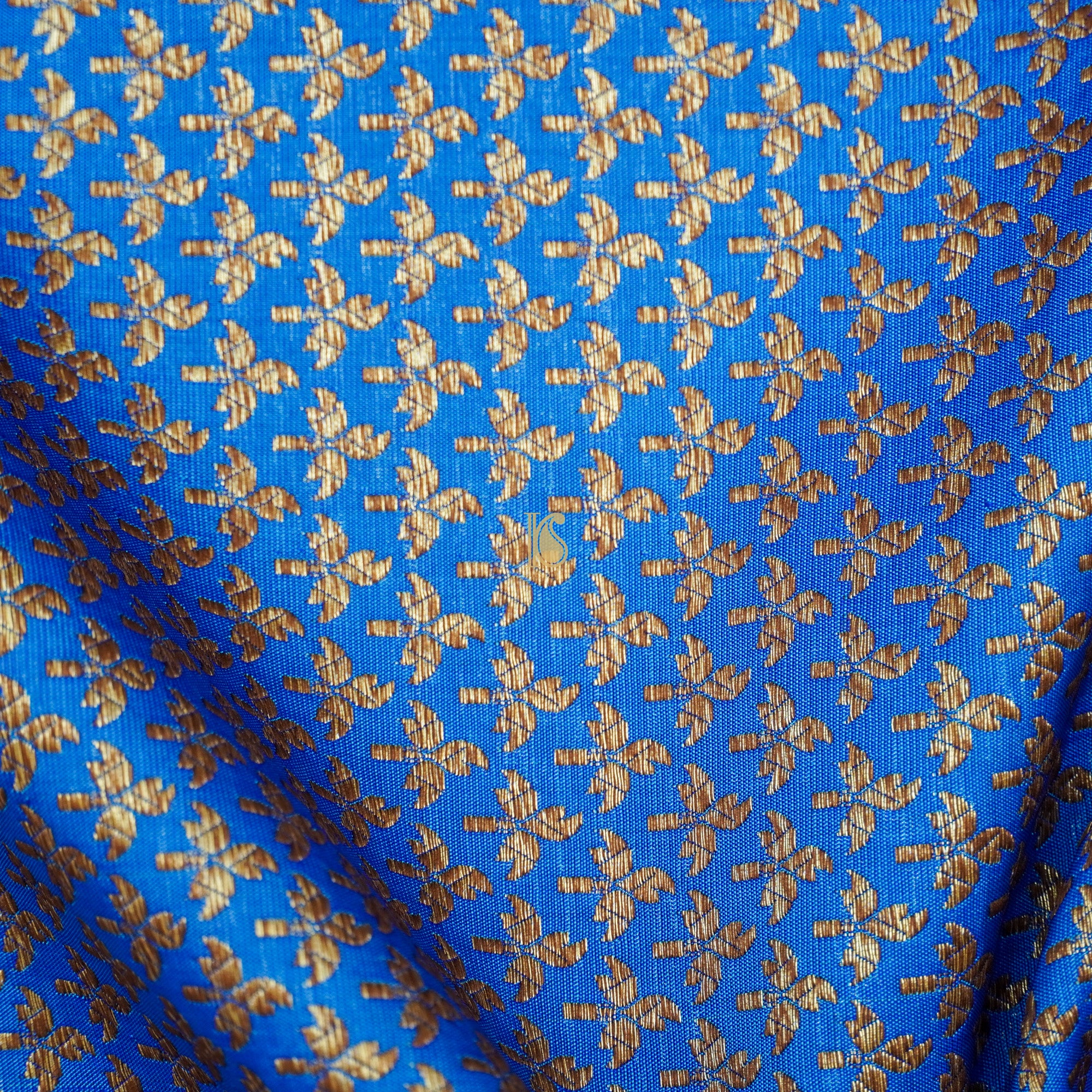 Cobalt Blue Pure Katan Silk Brocade Banarasi Fabric - Khinkhwab