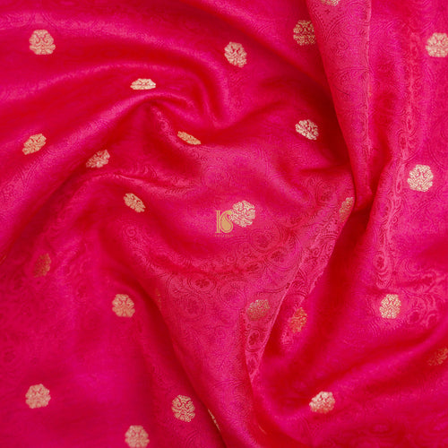 Hot Pink Pure Banarasi Silk Handwoven Tanchui Kurta Fabric - Khinkhwab