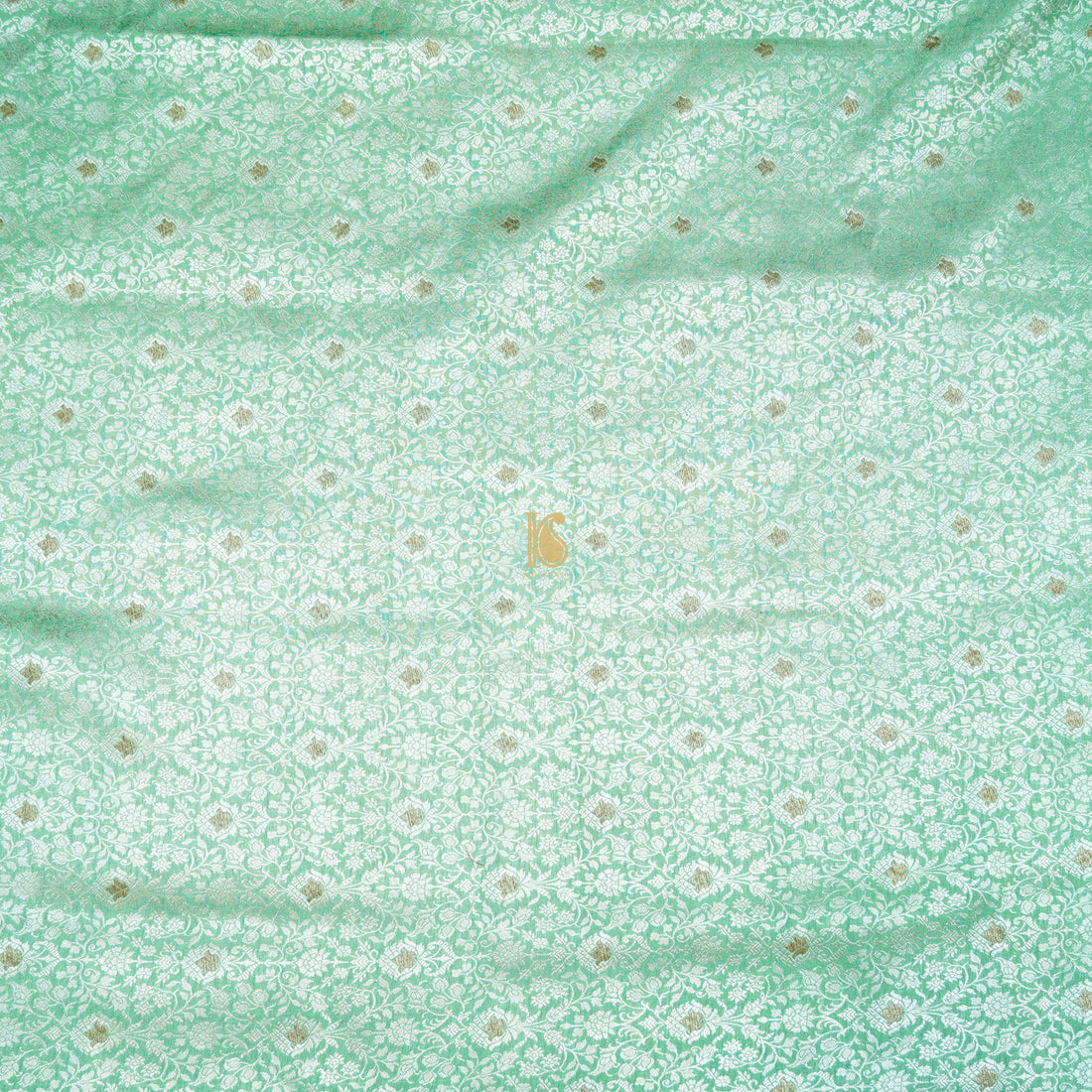 Silver Tree Green Pure Katan Silk Brocade Banarasi Fabric - Khinkhwab