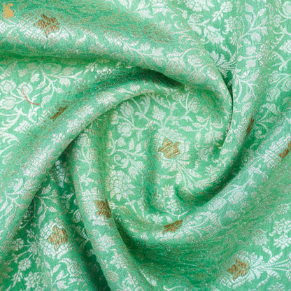 Silver Tree Green Pure Katan Silk Brocade Banarasi Fabric - Khinkhwab