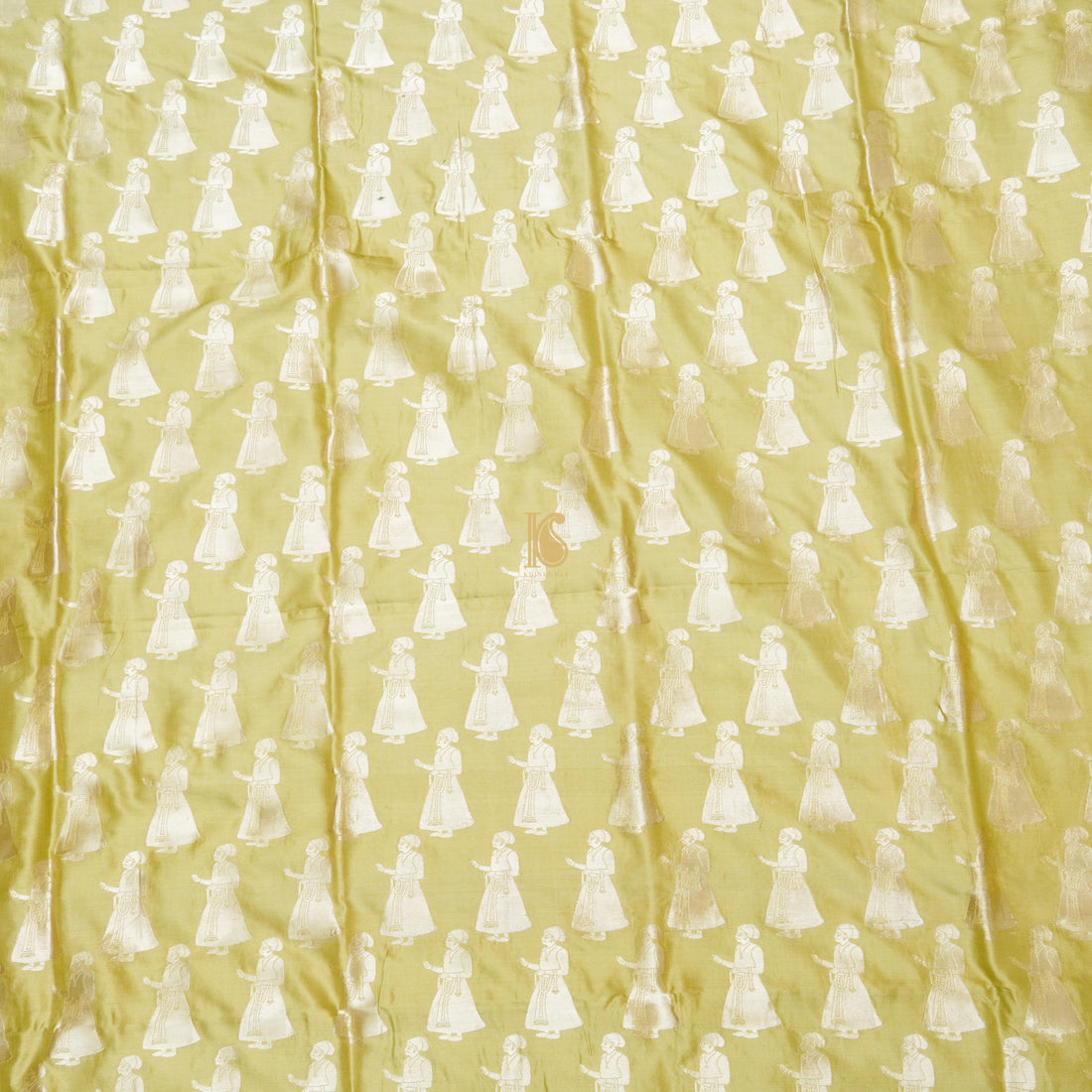 Husk Handwoven Pure Katan Silk Banarasi Figure Fabric - Khinkhwab