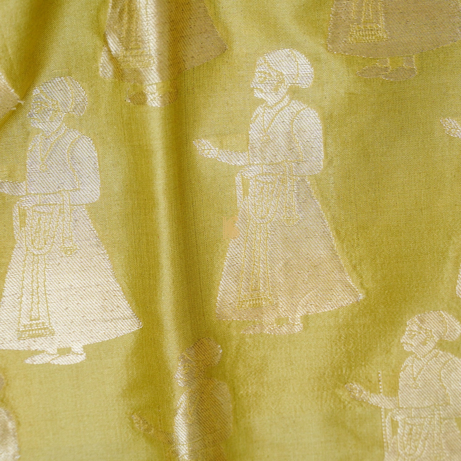 Husk Handwoven Pure Katan Silk Banarasi Figure Fabric - Khinkhwab
