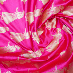 Persian Rose Handwoven Pure Katan Silk Banarasi Figure Fabric - Khinkhwab