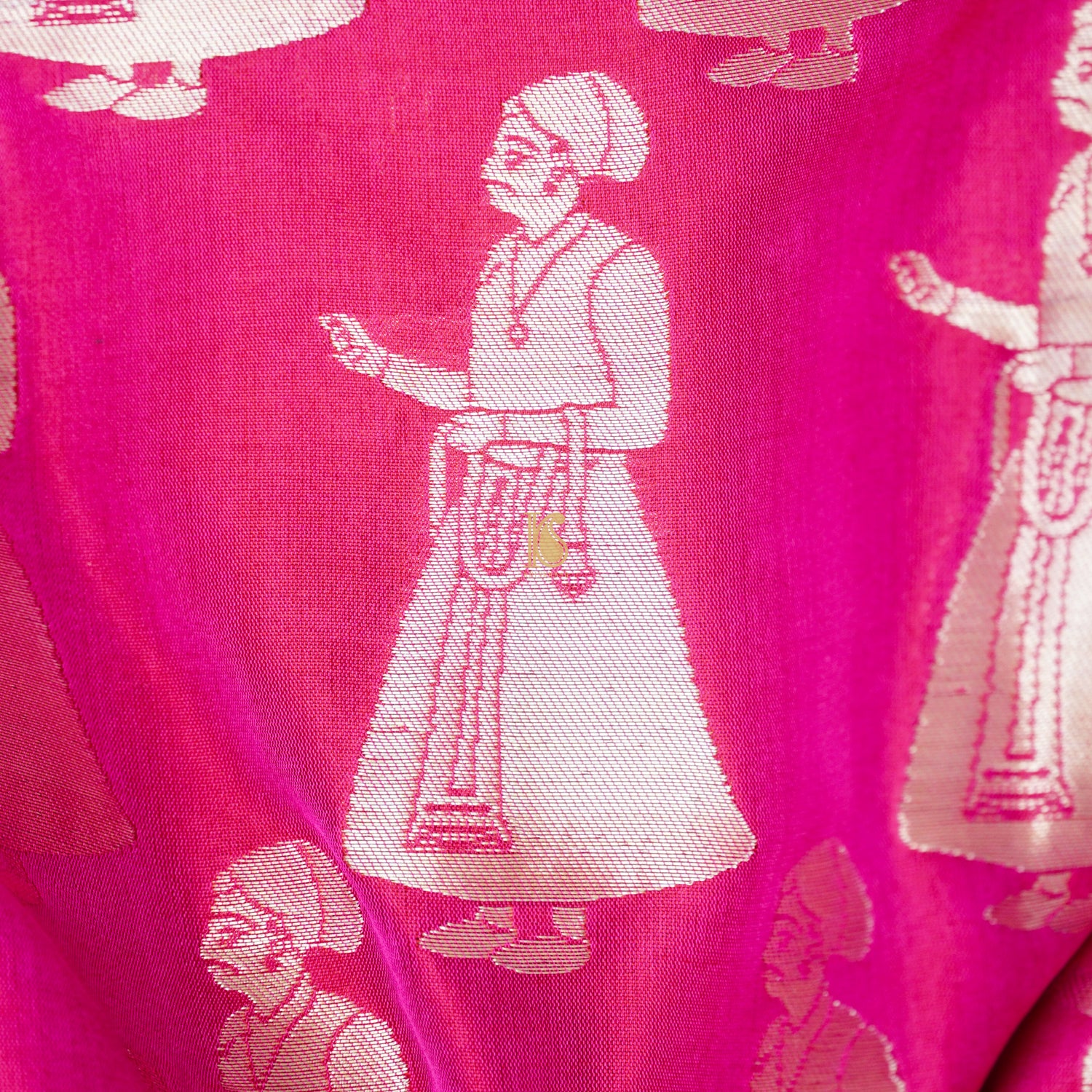 Deep Cerise Handwoven Pure Katan Silk Banarasi Figure Fabric - Khinkhwab