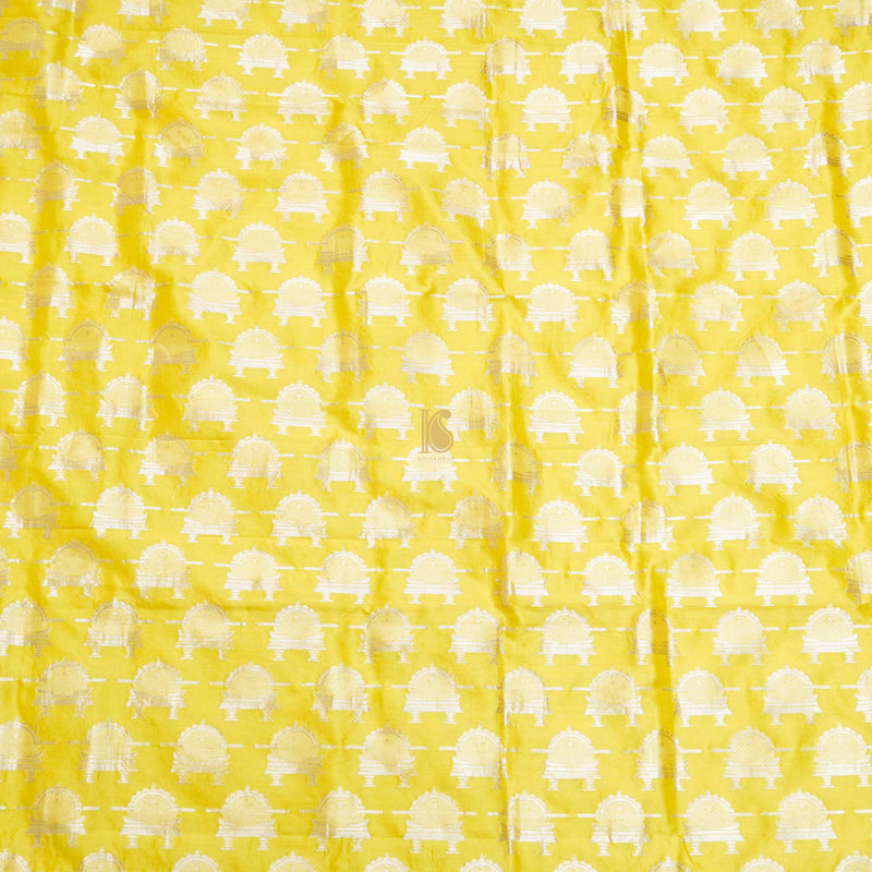 Sunflower Yellow Handwoven Pure Katan Silk Banarasi Paalki Fabric - Khinkhwab