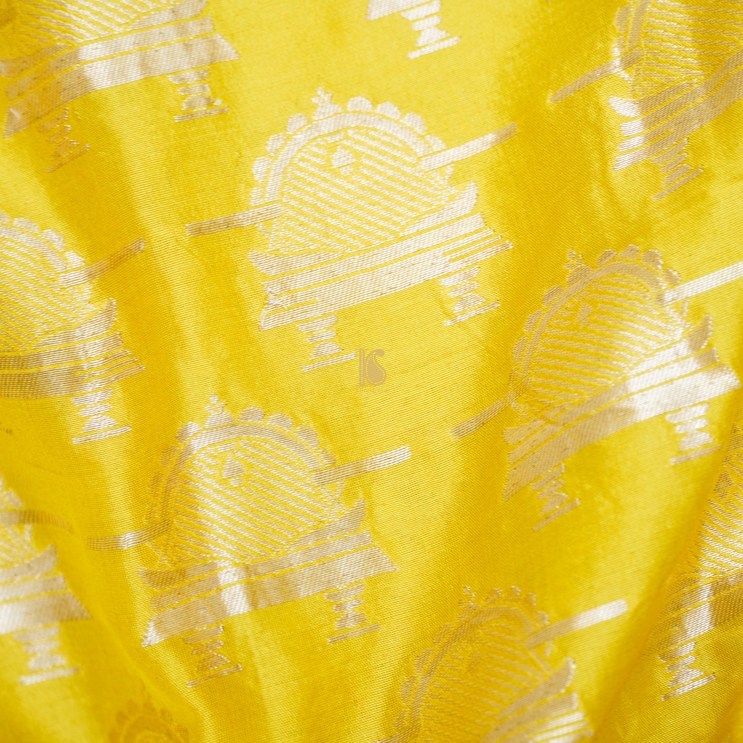 Sunflower Yellow Handwoven Pure Katan Silk Banarasi Paalki Fabric - Khinkhwab
