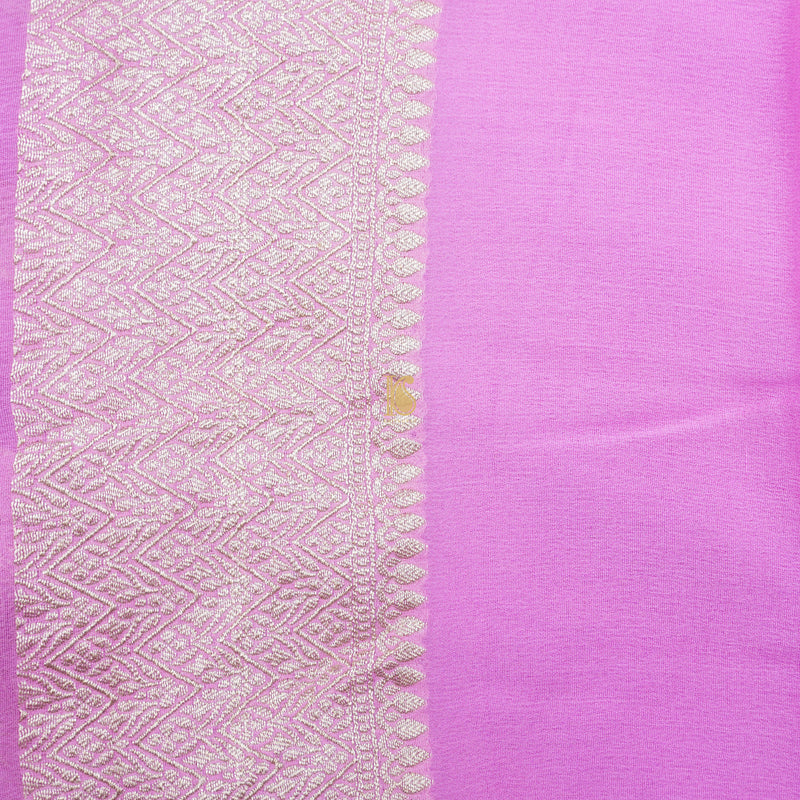 Baby Pink Pure Georgette Handloom Banarasi Stripes Saree - Khinkhwab