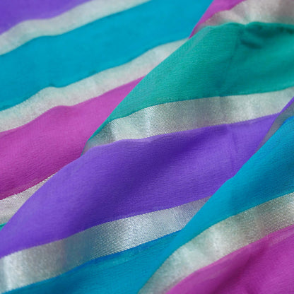 Multicolor Pure Georgette Handloom Banarasi Stripes Dupatta - Khinkhwab