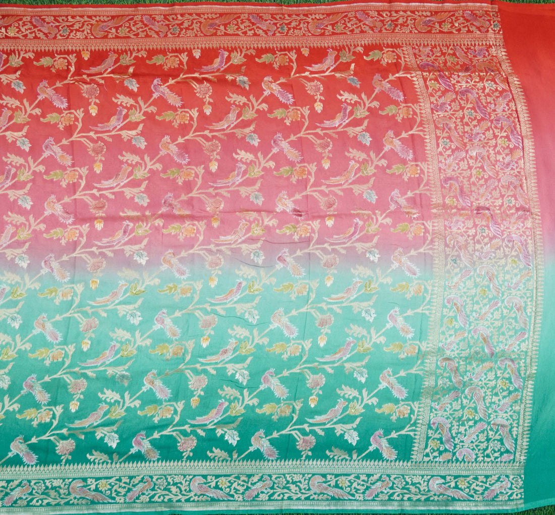 Pure Georgette Banarasi Hand Brush Birds Dupatta - Khinkhwab